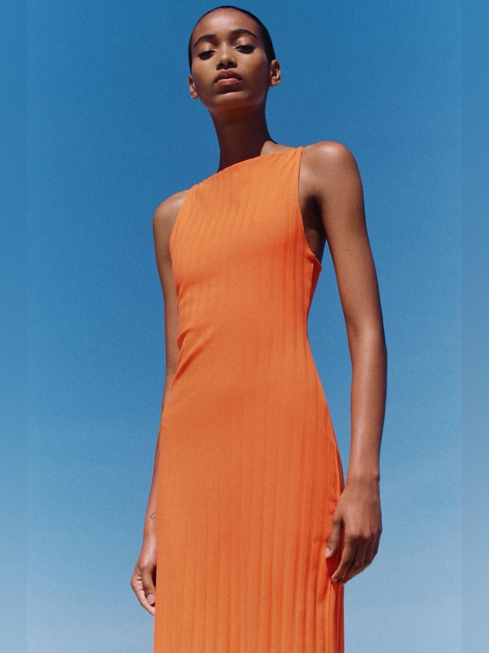 NWT Zara Ribbed Jersey Orange Midi Dress